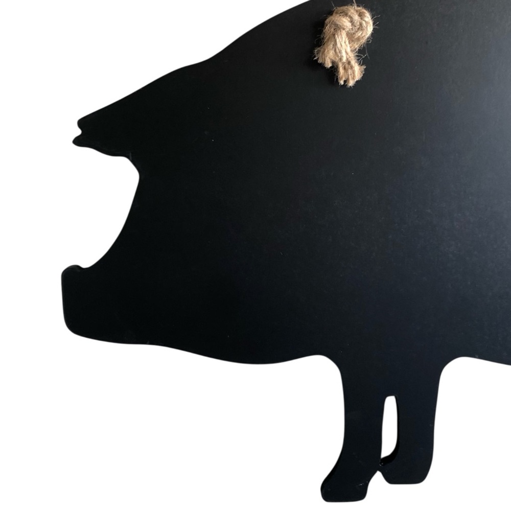 Rustic Pig-Shaped Chalkboard Sign with Rope Hanger - Picture 4 of 5